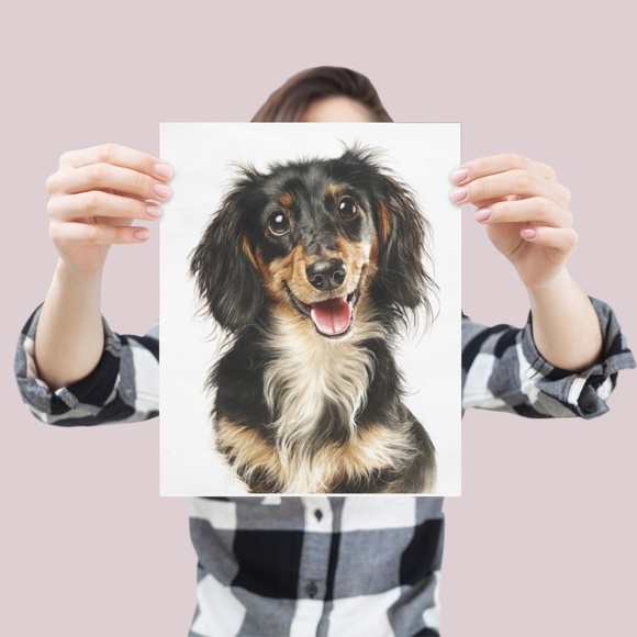 Watercolor Dachshund Dog Portrait Art Print – Unframed Fine Art Poster - Picture 4 of 5